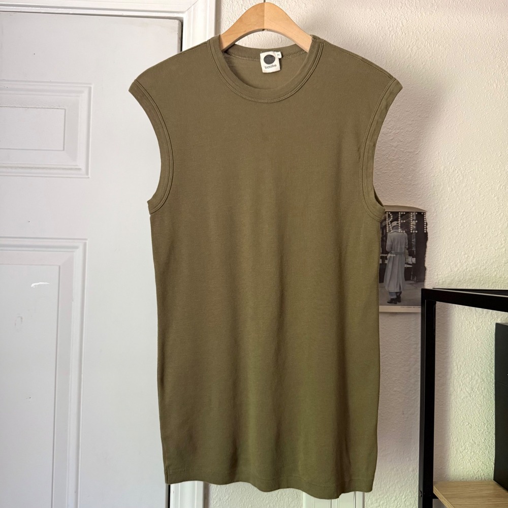BASSIKE olive green crew neck organic cotton sleeveless muscle tank top